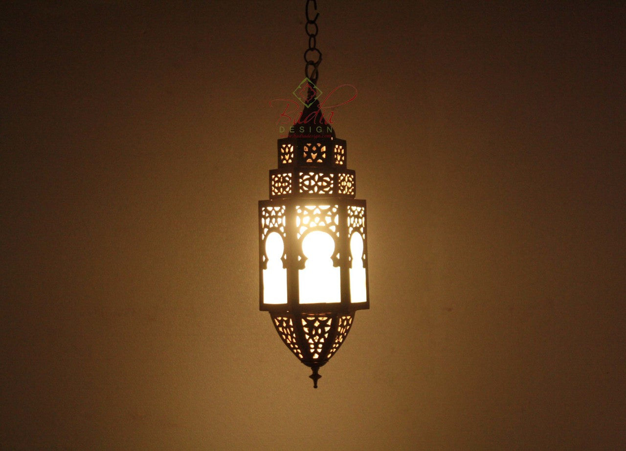 Brass Pendant Light with White Glass