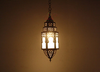 Brass Pendant Light with White Glass