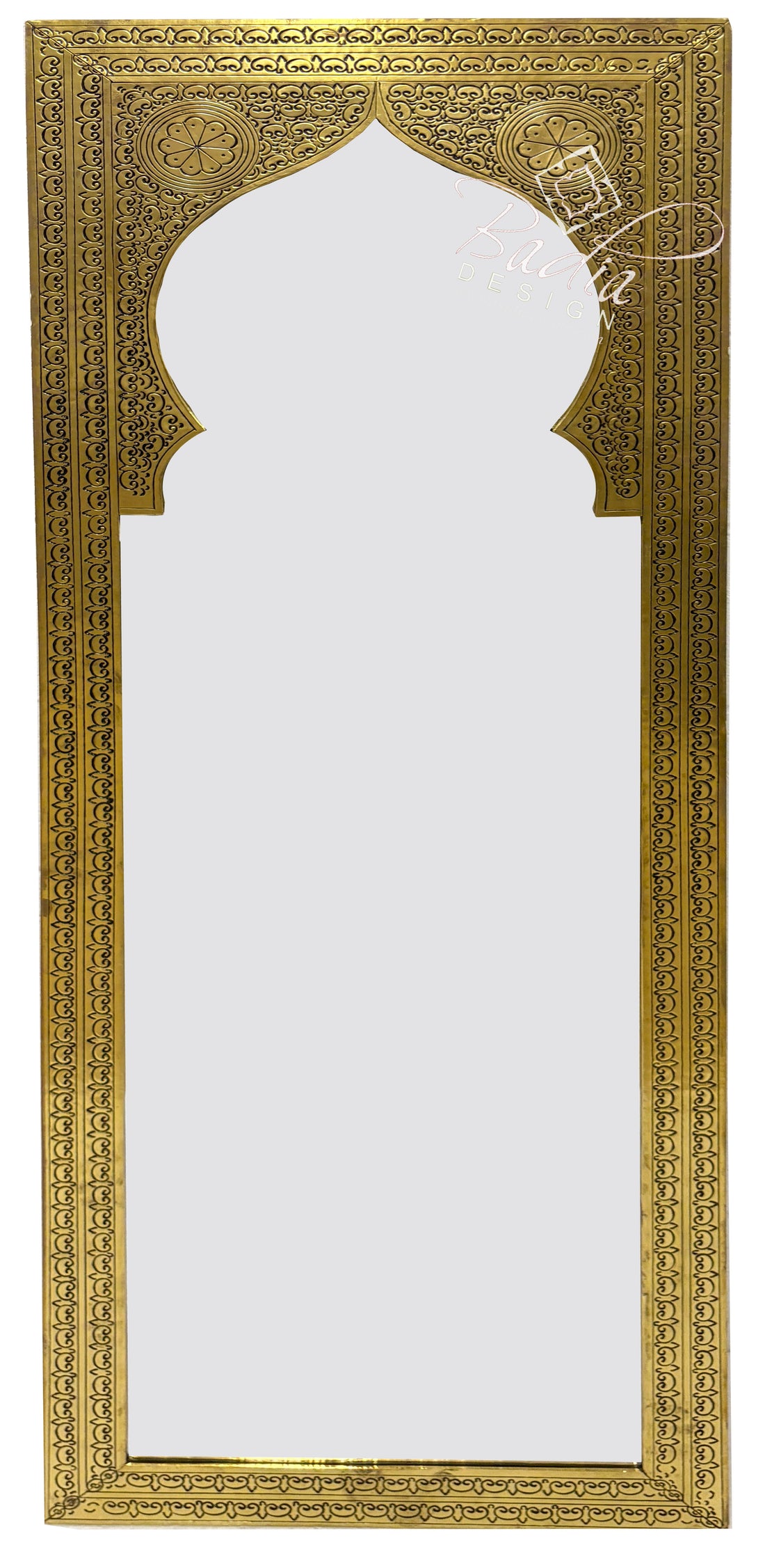 Tall Rectangular Shaped Brass Engraved Mirror