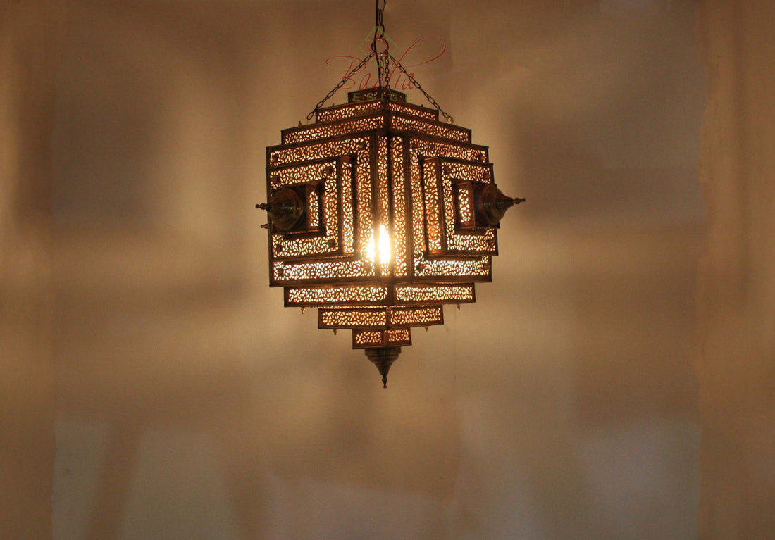 Square Layered Brass Moroccan Lantern