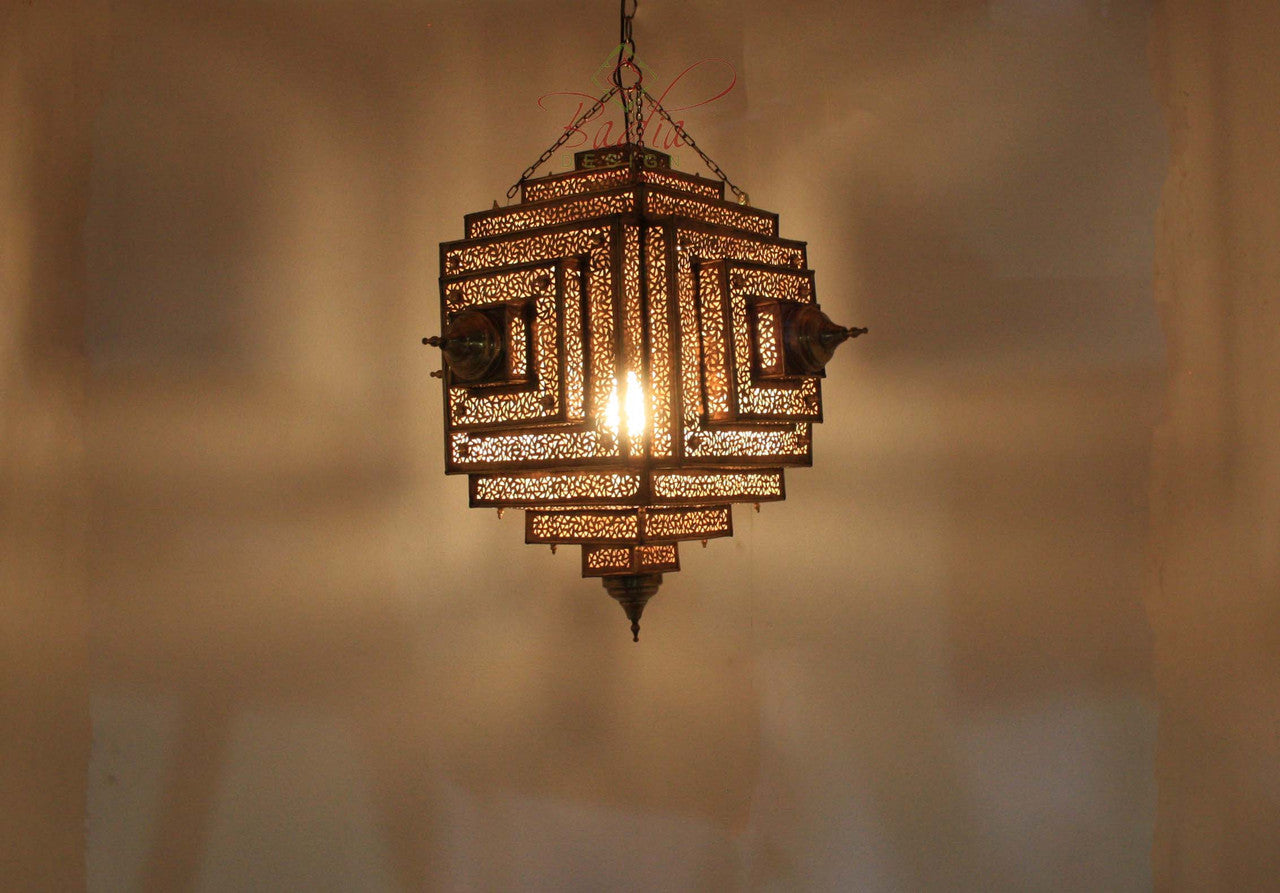 Square Layered Brass Moroccan Lantern