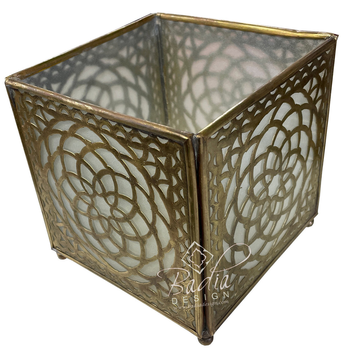 Brass Tabletop Candle Holder with White Frosted Glass