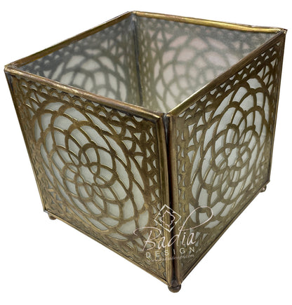 Brass Tabletop Candle Holder with White Frosted Glass