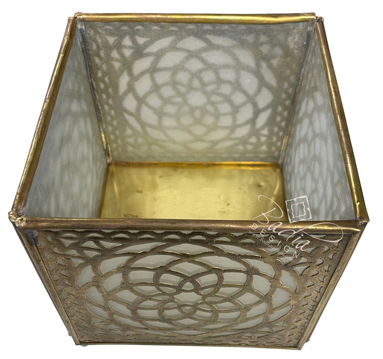 Brass Tabletop Candle Holder with White Frosted Glass