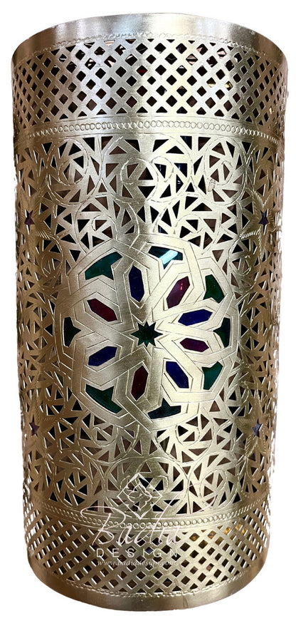 Intricately Designed Brass Wall Sconce with Multi-Color Glass Eyelets