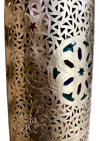 Intricately Designed Brass Wall Sconce with Multi-Color Glass Eyelets