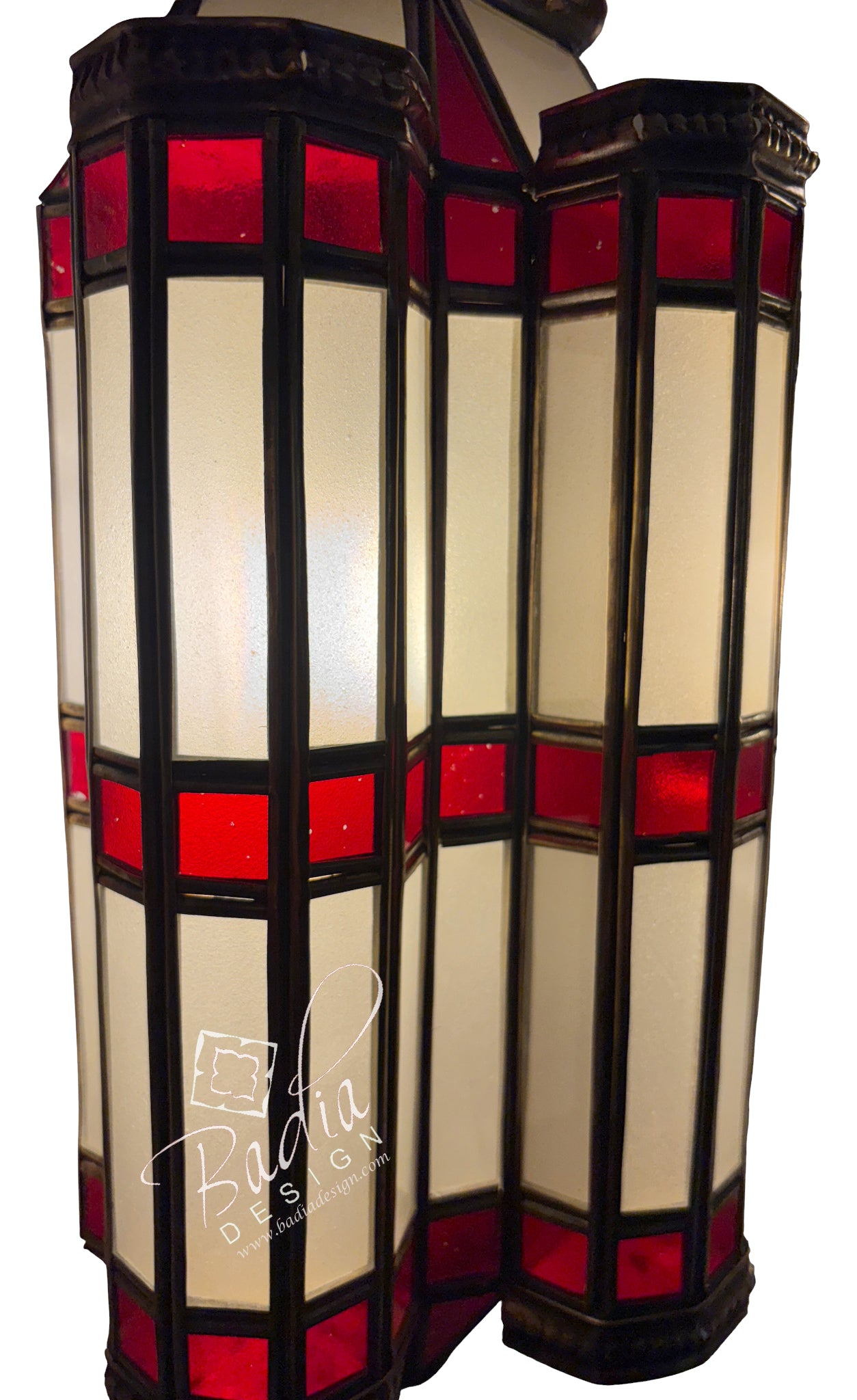 Brass Wall Sconce with White and Red Glass Panels
