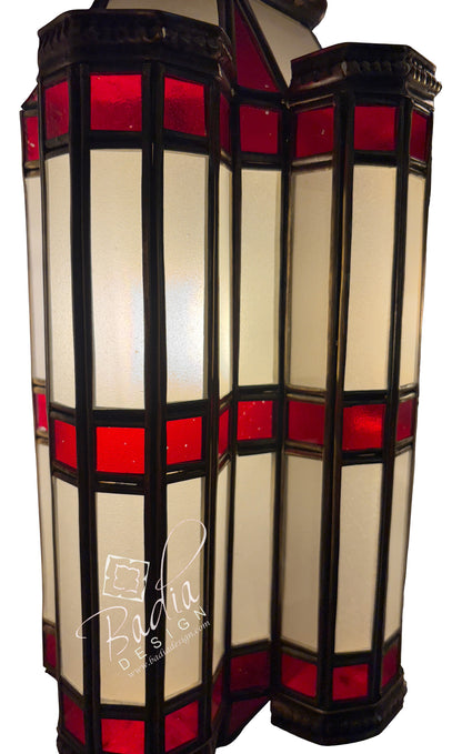 Brass Wall Sconce with White and Red Glass Panels