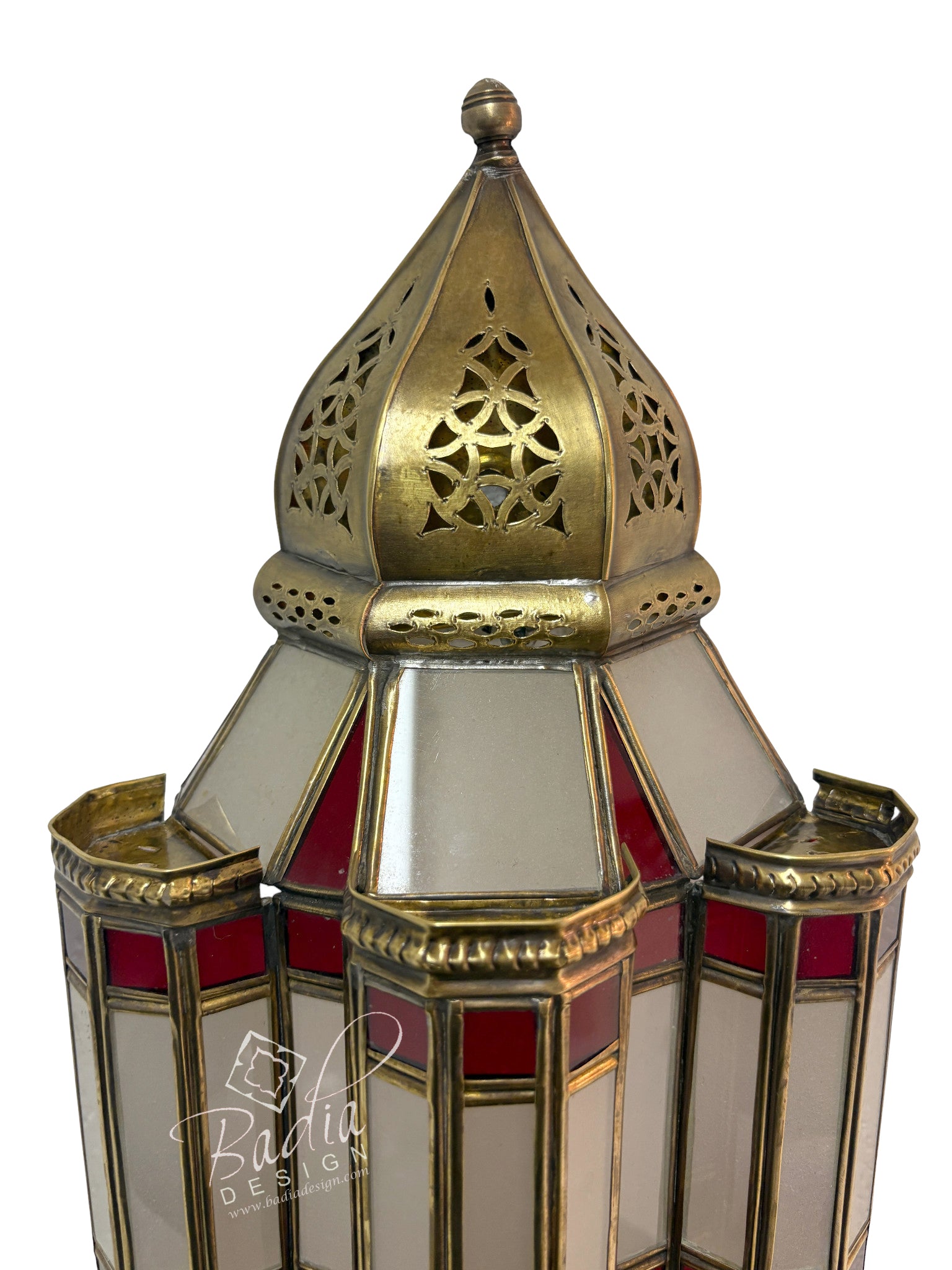Brass Wall Sconce with White and Red Glass Panels