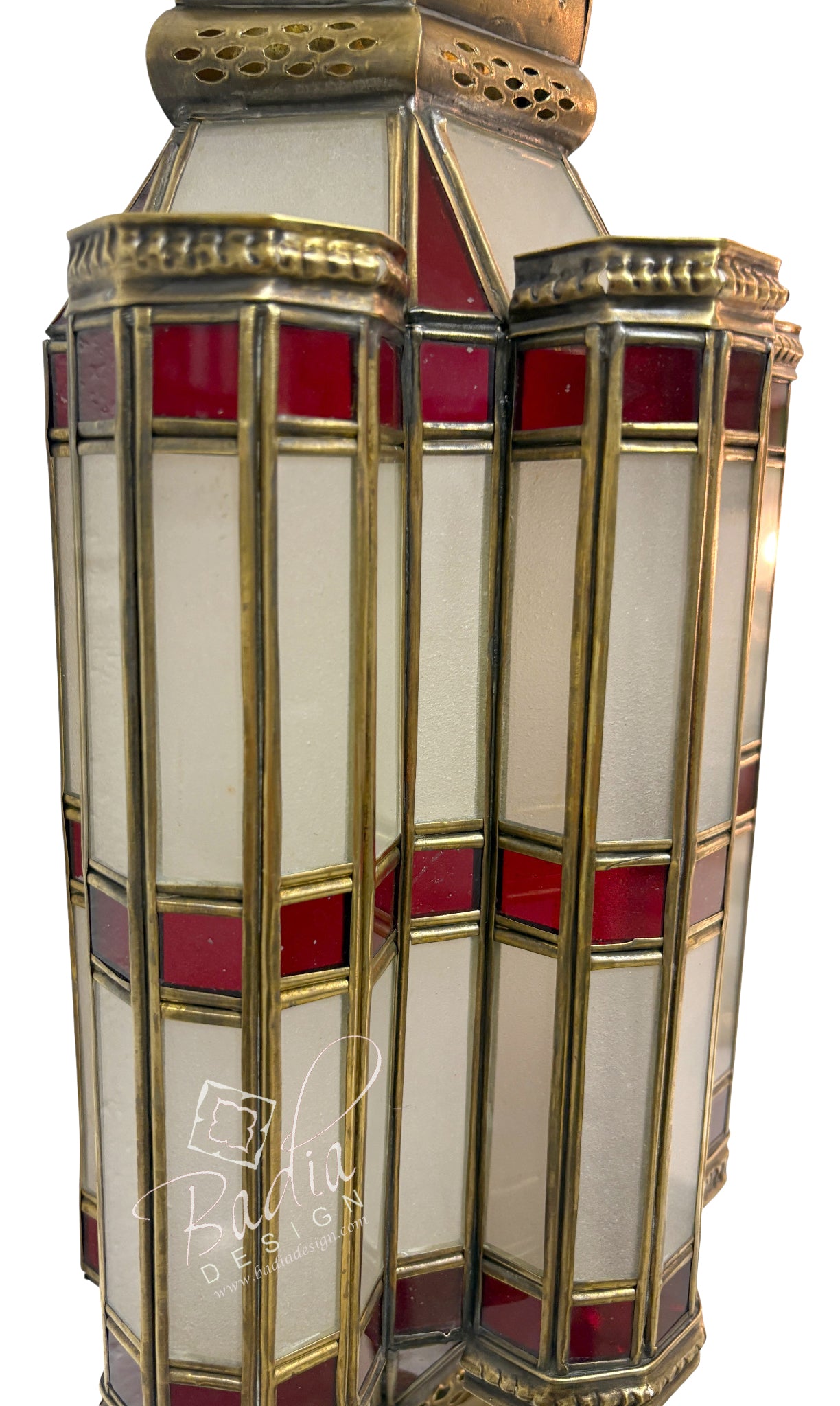 Brass Wall Sconce with White and Red Glass Panels