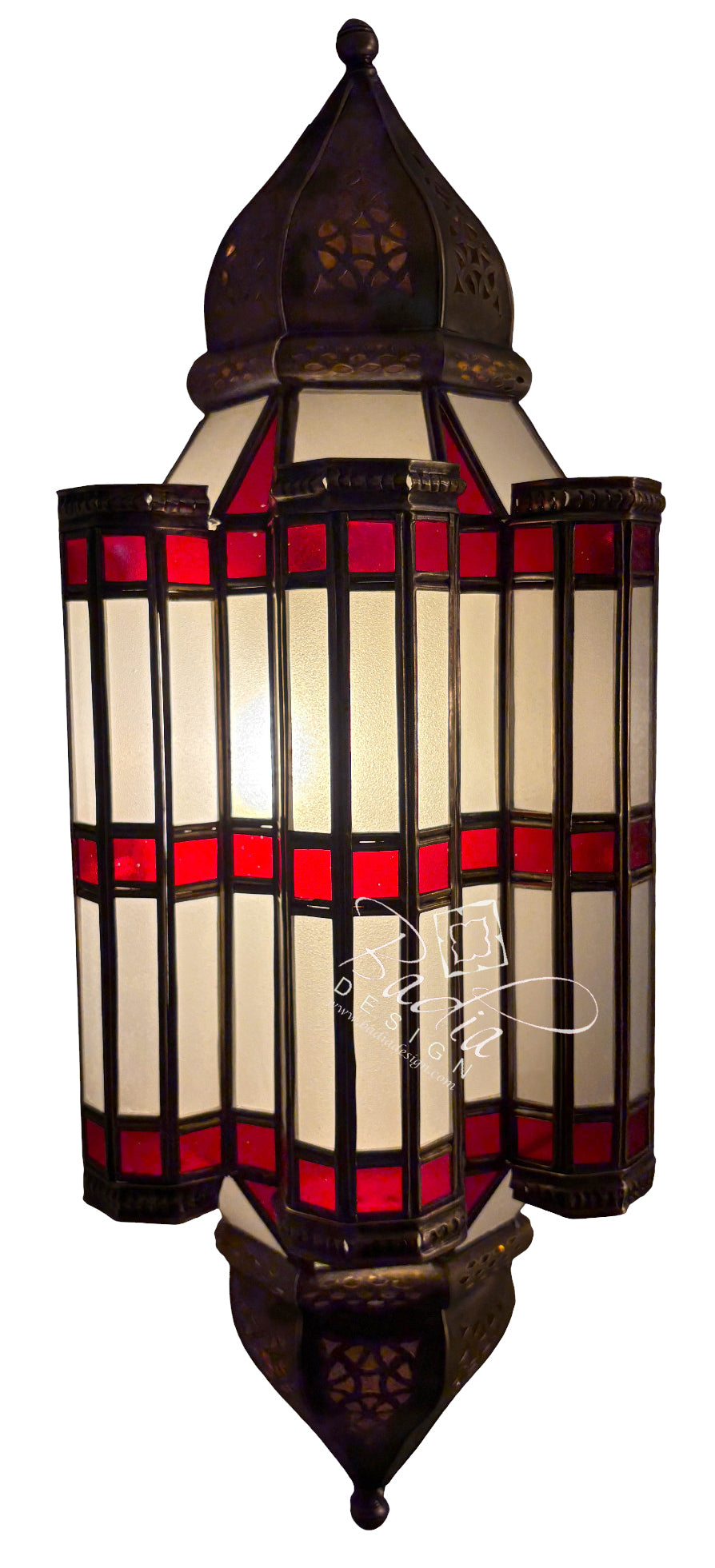 Brass Wall Sconce with White and Red Glass Panels