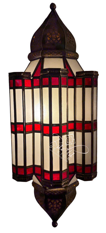 Brass Wall Sconce with White and Red Glass Panels