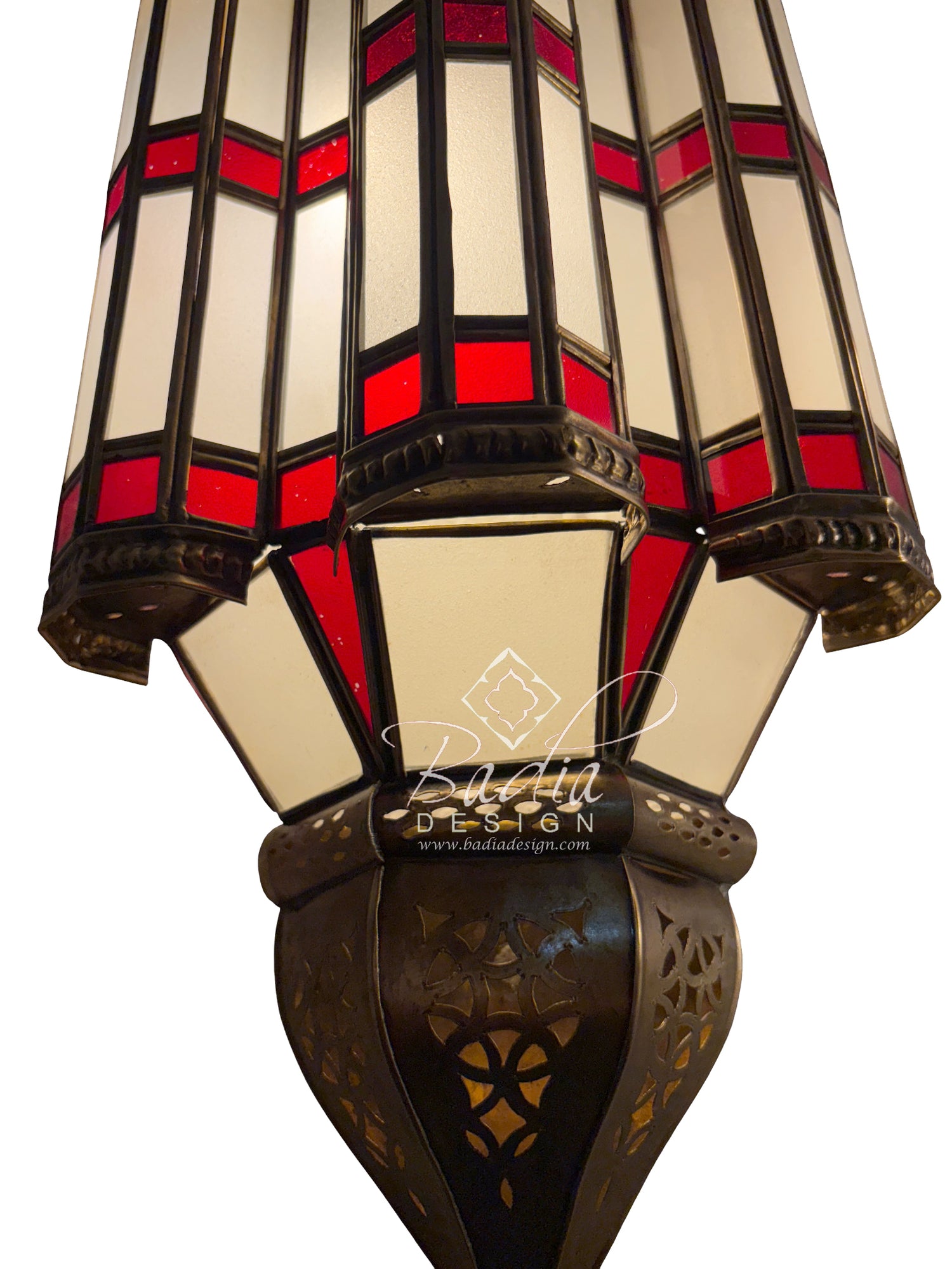 Brass Wall Sconce with White and Red Glass Panels