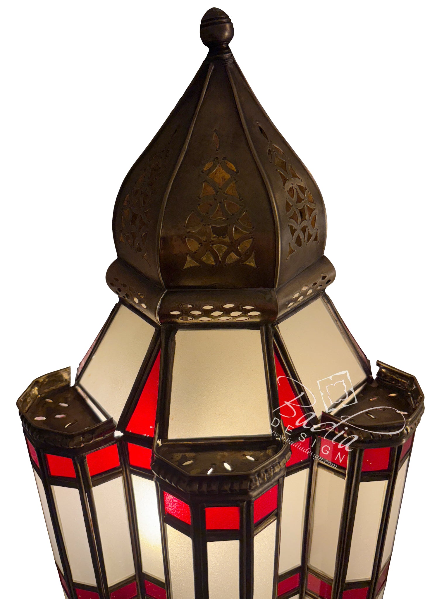 Brass Wall Sconce with White and Red Glass Panels