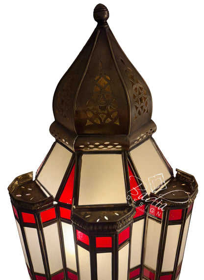 Brass Wall Sconce with White and Red Glass Panels