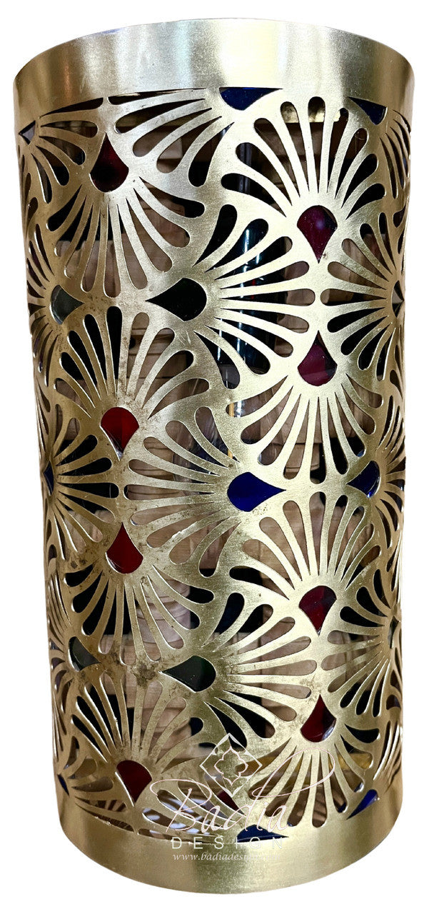 Intricately Designed Brass Wall Sconce with Multi-Color Glass Eyelets