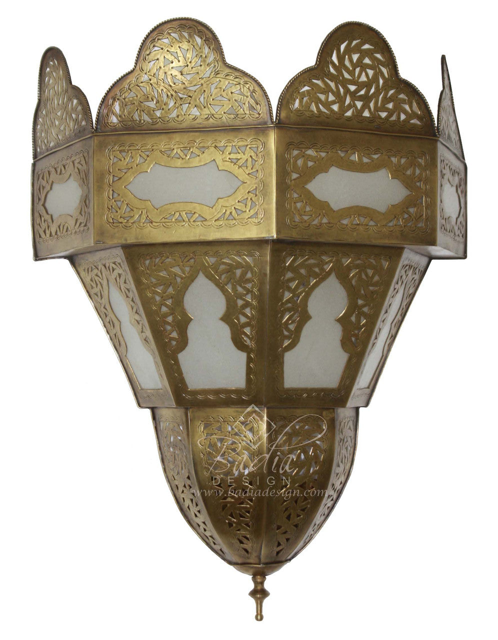 Intricately Designed Brass Wall Sconce with Soft White Glass