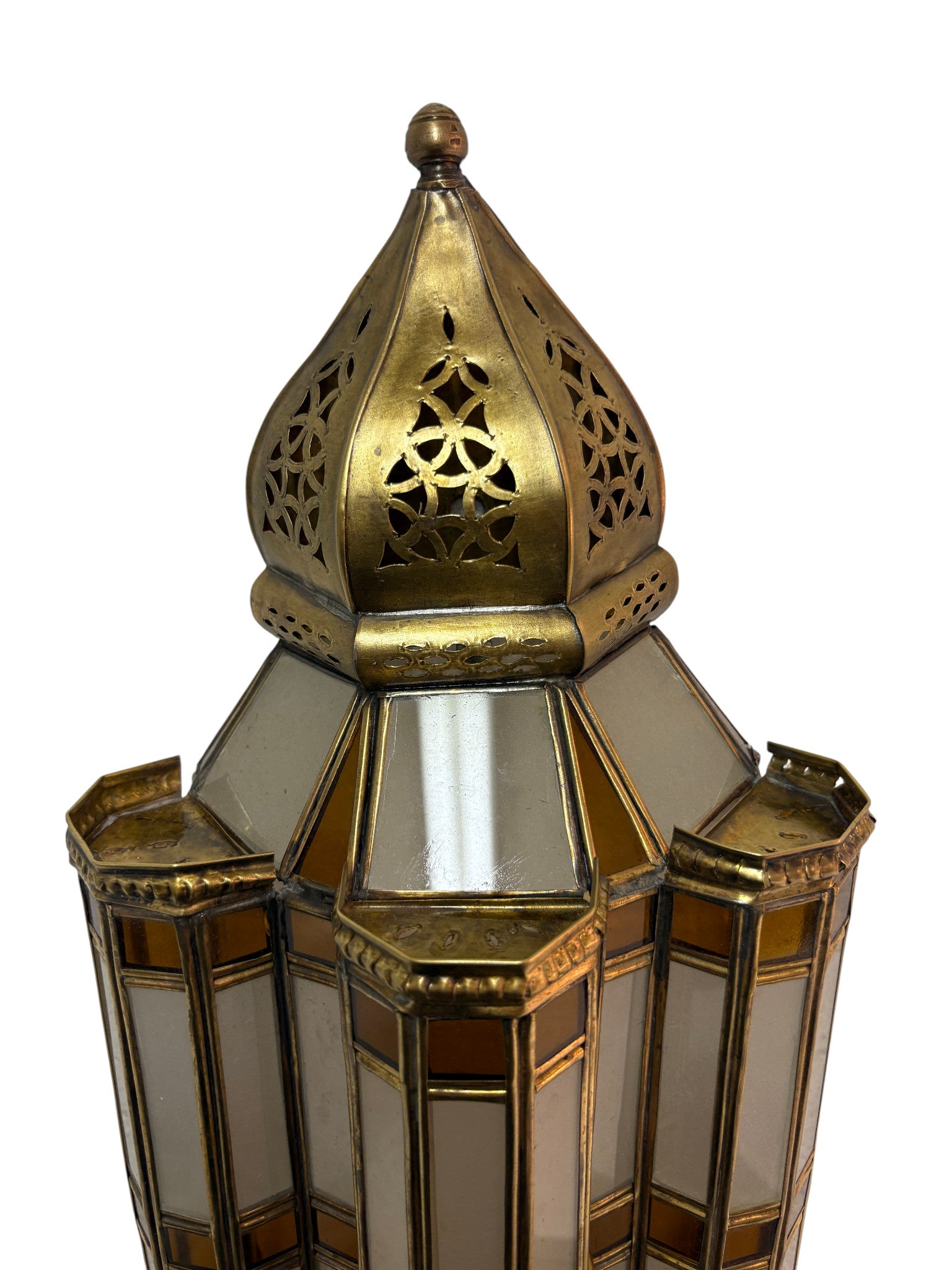 Brass Wall Sconce with White and Amber Glass