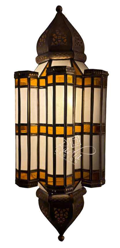 Decorative lantern with stained glass design on a white background
