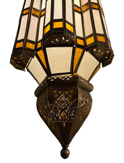 Brass Wall Sconce with White and Amber Glass