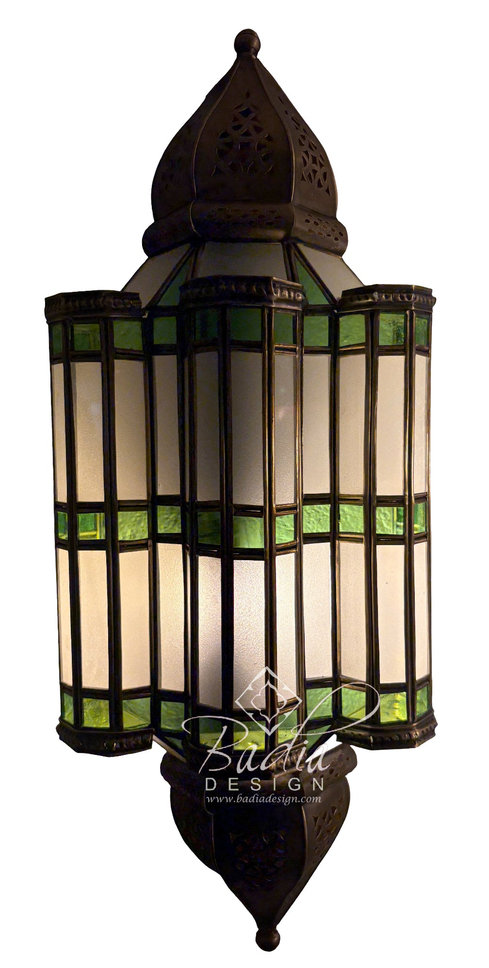 Brass Wall Sconce with Green and Red Glass Panels