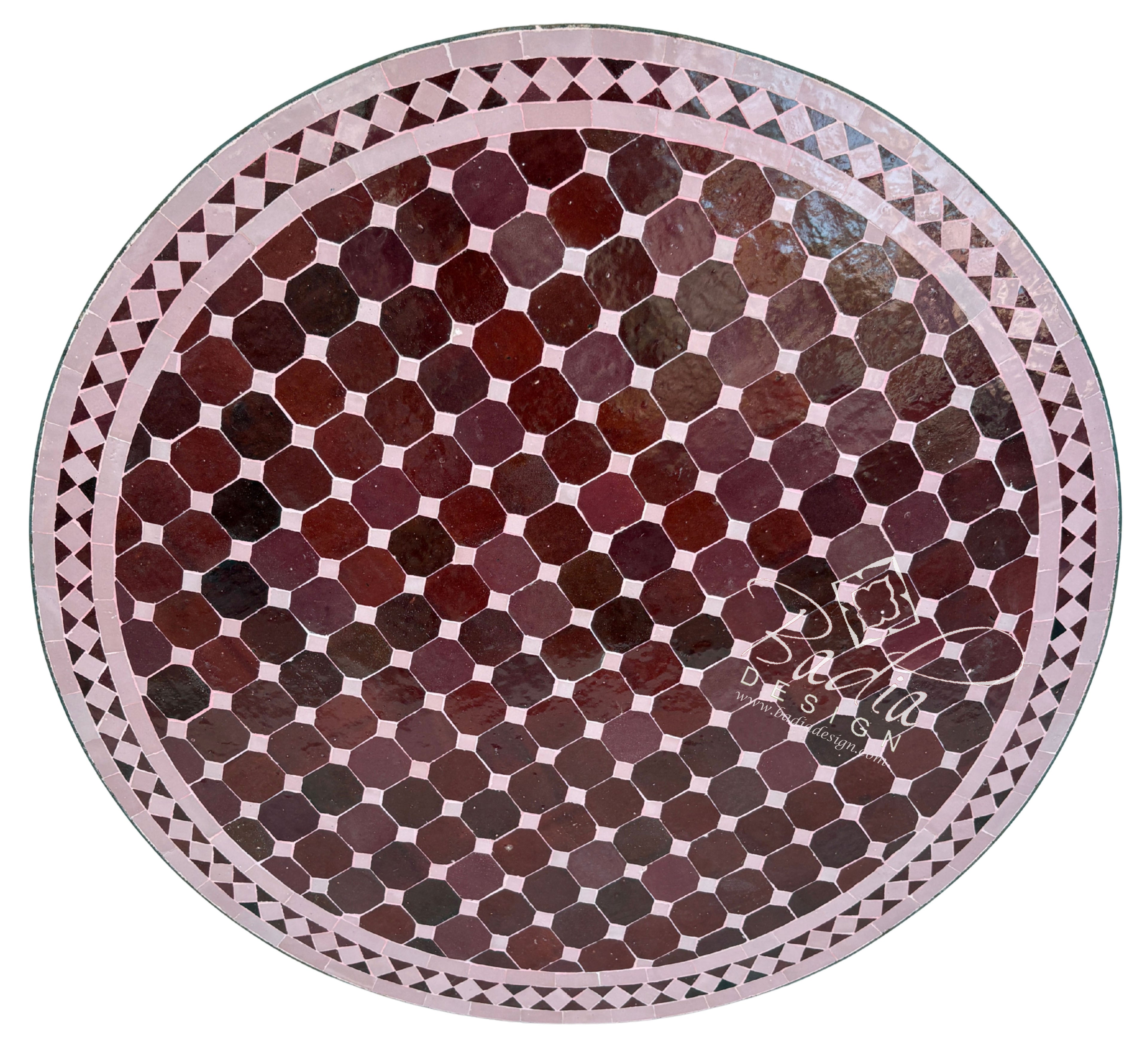 36" Round Burgundy and Soft Pink Tile Table Top