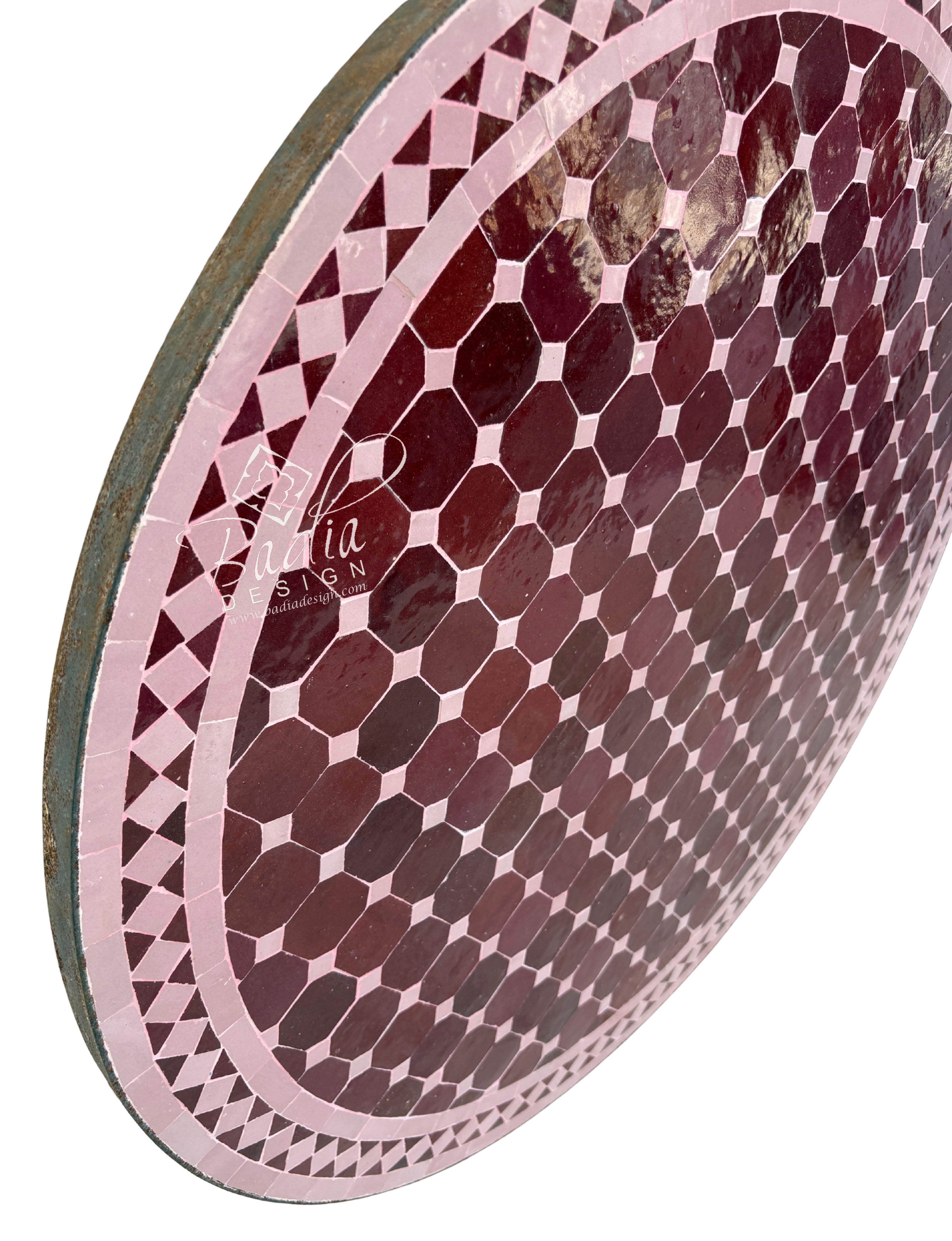 36" Round Burgundy and Soft Pink Tile Table Top