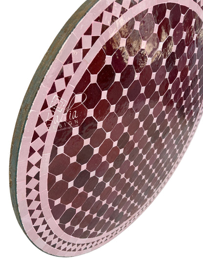 36" Round Burgundy and Soft Pink Tile Table Top