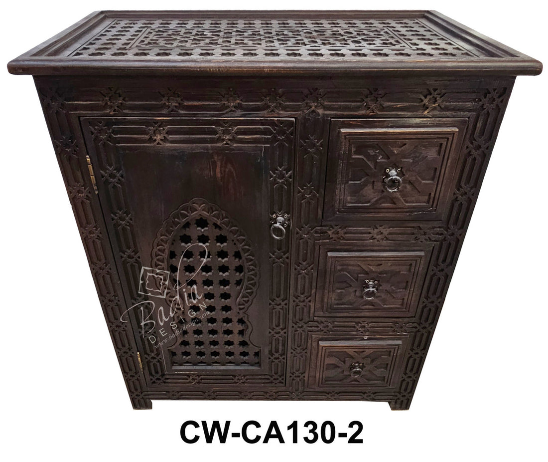 Dark Stained Hand Carved Wooden Cabinet