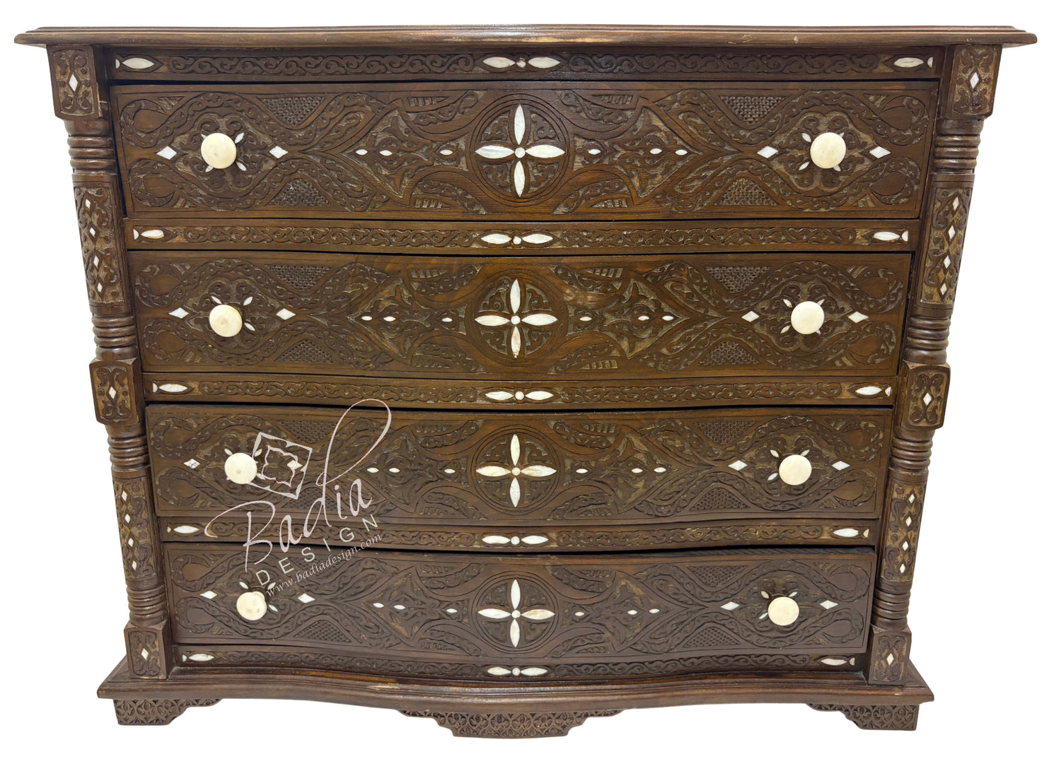 Large Carved Wood Bone Inlay Dark Stained Dresser