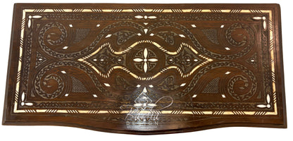 Large Carved Wood Bone Inlay Dark Stained Dresser