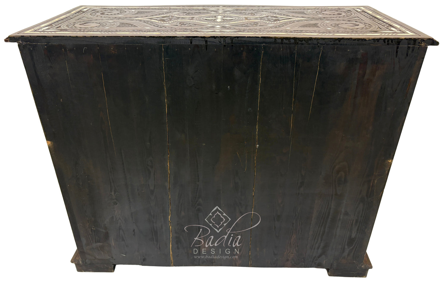 Large Carved Wood Bone Inlay Dark Stained Dresser