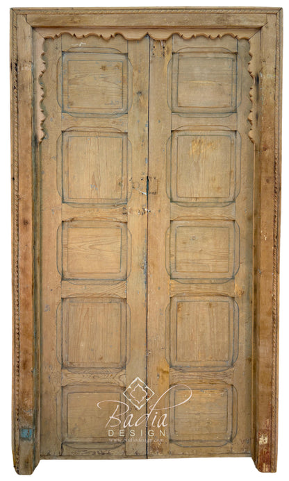 Vintage Unstained Hand Carved Wooden Door