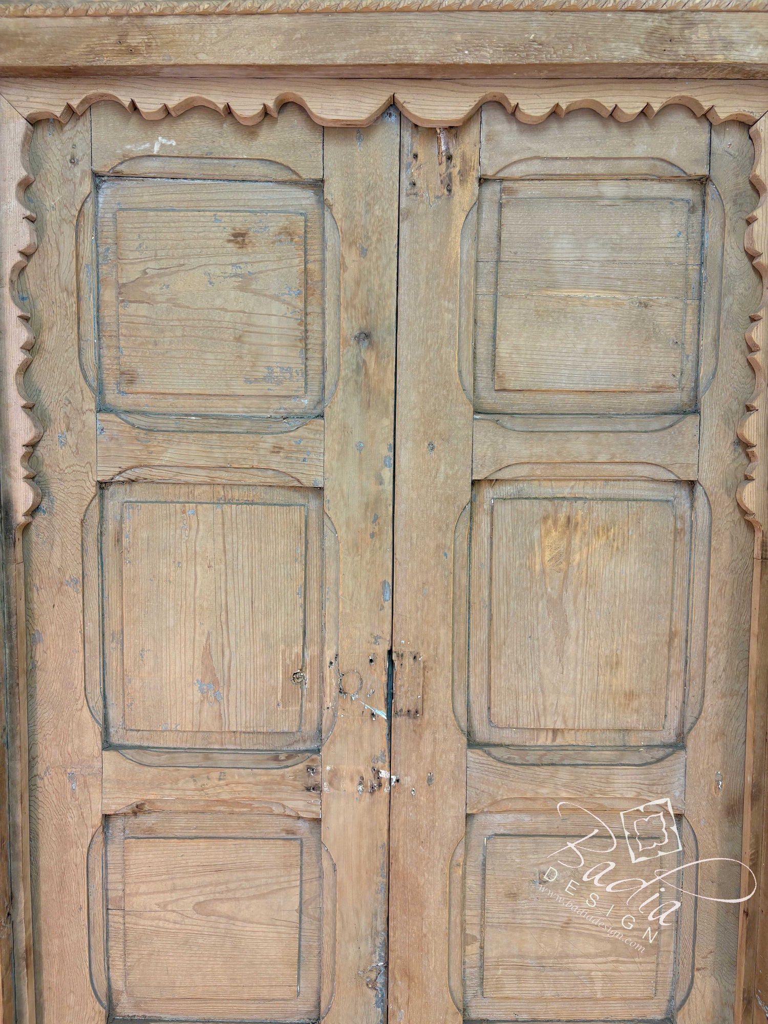 Vintage Unstained Hand Carved Wooden Door