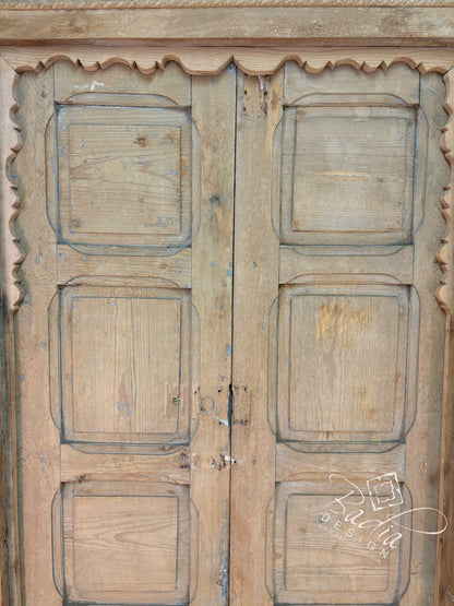 Vintage Unstained Hand Carved Wooden Door