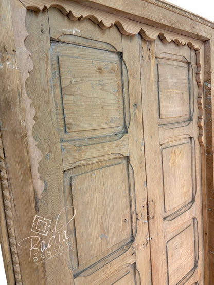 Vintage Unstained Hand Carved Wooden Door