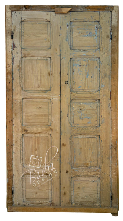 Vintage Unstained Hand Carved Wooden Door