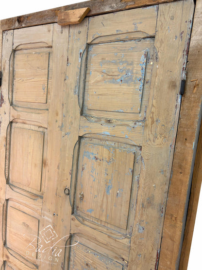 Vintage Unstained Hand Carved Wooden Door