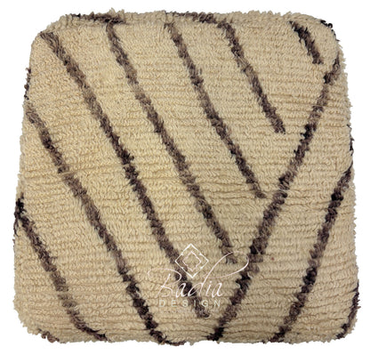 Cream and Brown Striped Wool Floor Ottoman