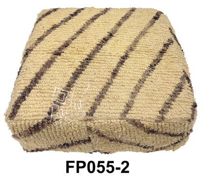 Cream and Brown Striped Wool Floor Ottoman