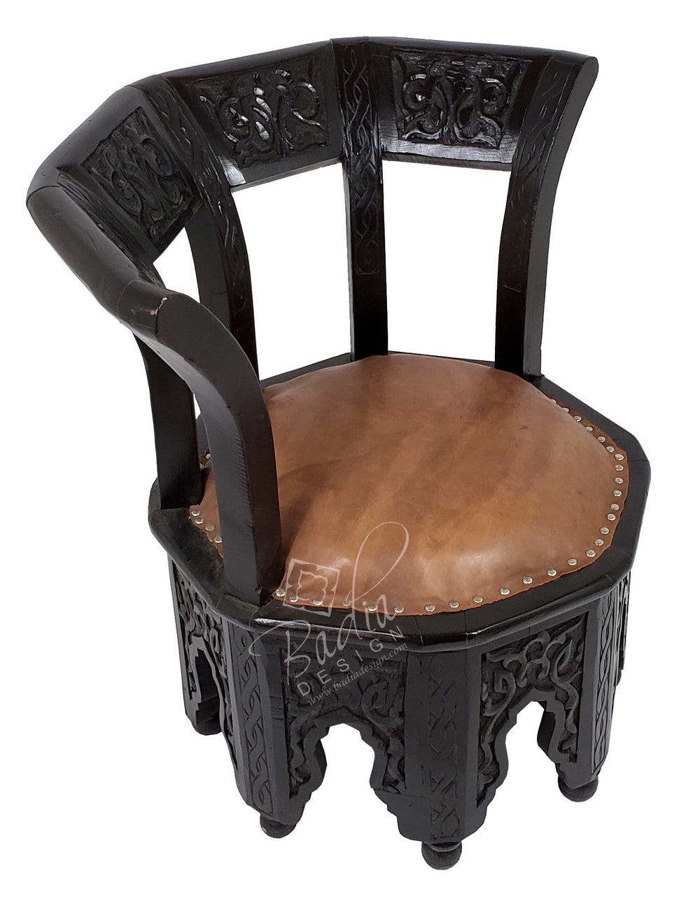 Hand Carved Cedar Wood Chair with Leather Seat