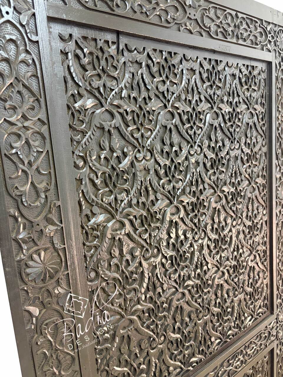 Dark Stained Hand Carved Wooden Door