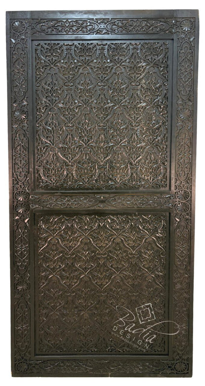 Dark Stained Hand Carved Wooden Door