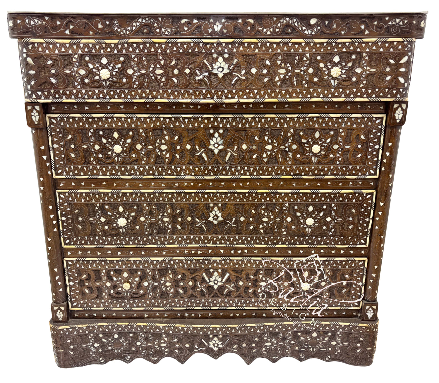 White Mother of Pearl Inlay Dresser with Four Drawers