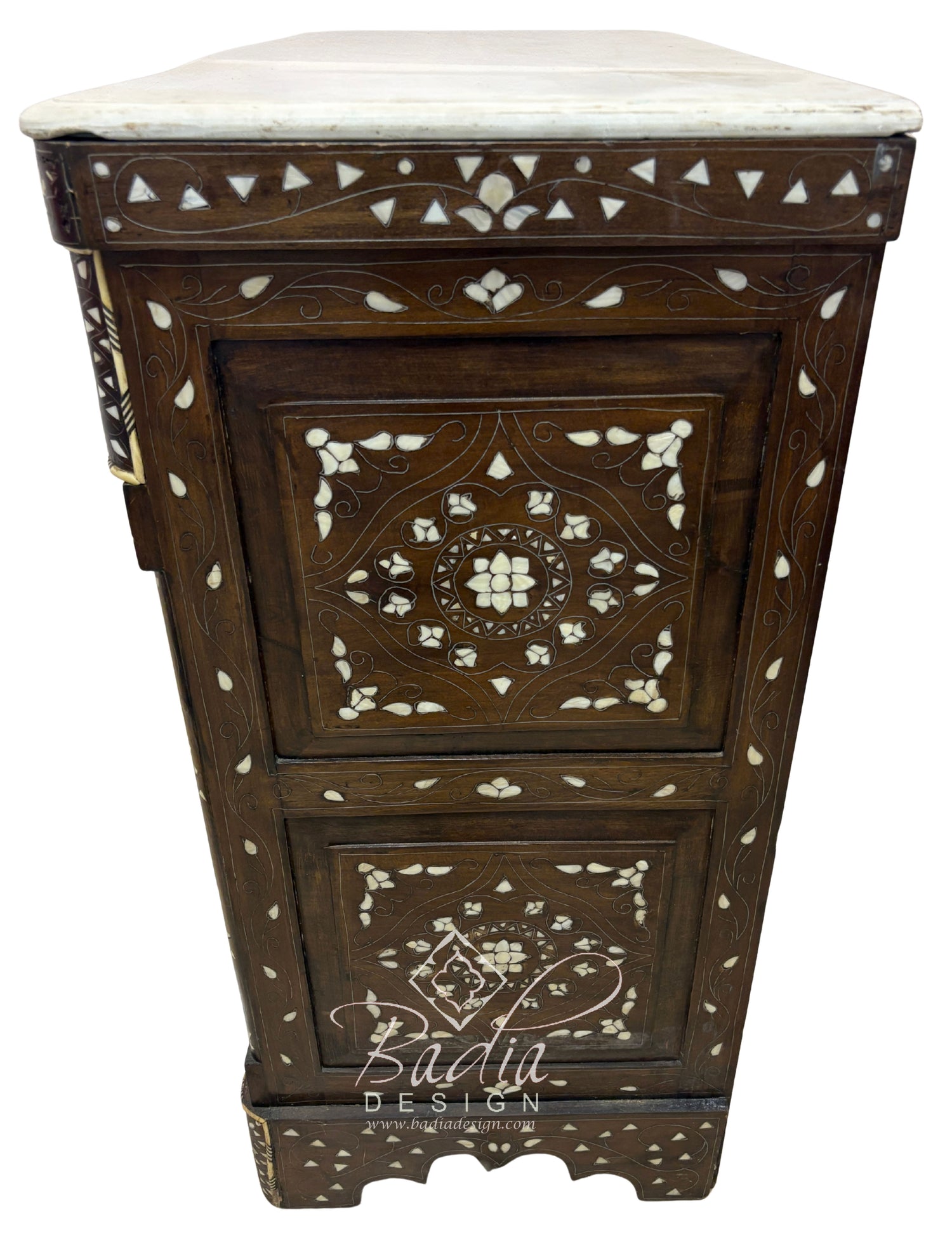 White Mother of Pearl Inlay Dresser with Four Drawers