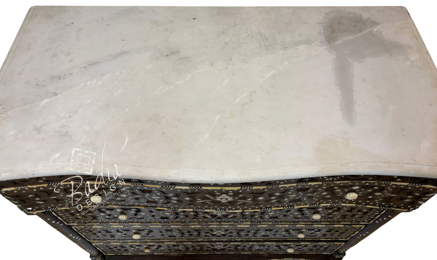 White Mother of Pearl Inlay Dresser with Four Drawers