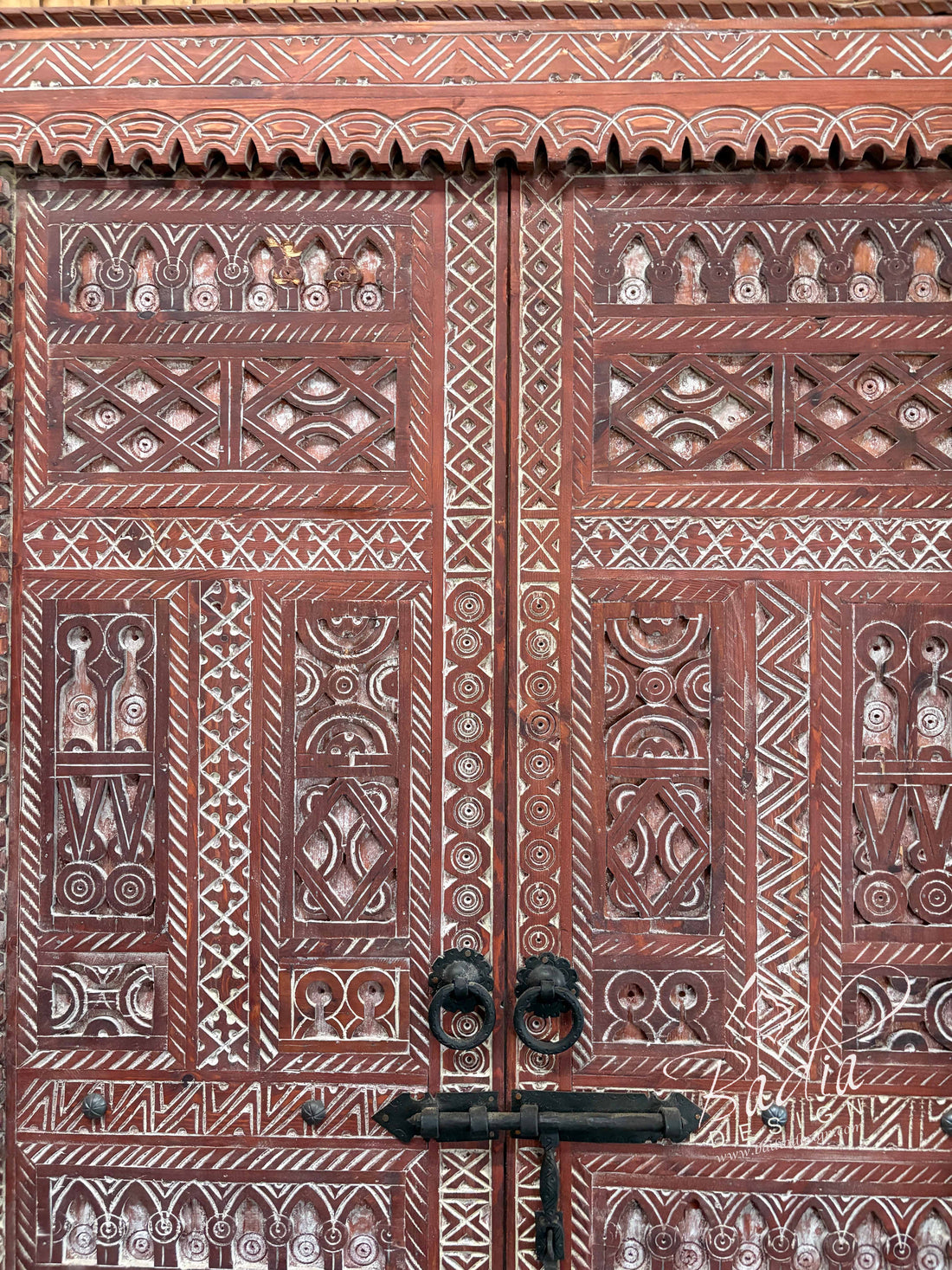 Decorative Red Wooden Door with Traditional Carved Patterns