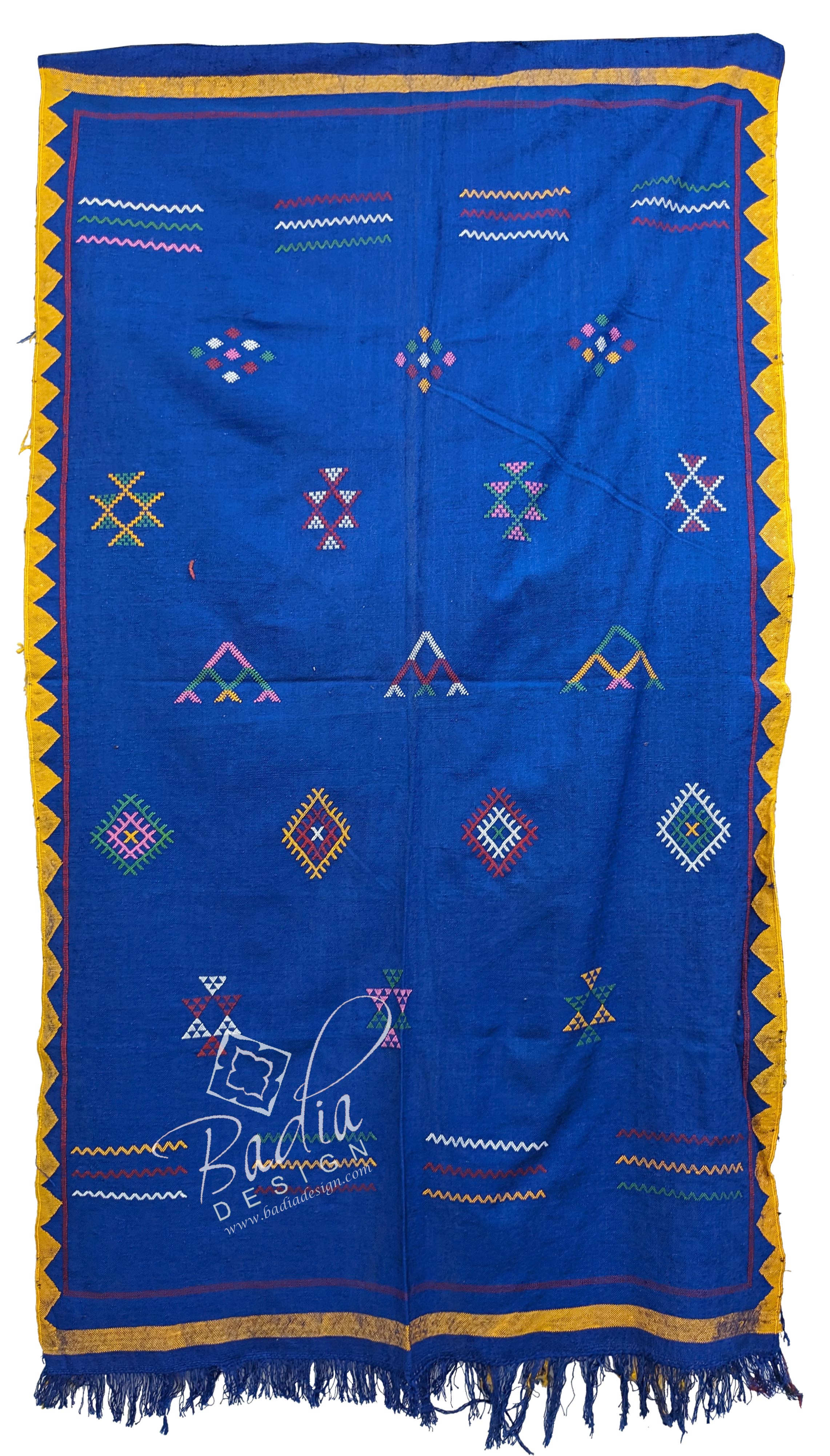 Deep Blue Cactus Silk Rug with Tribal Designs