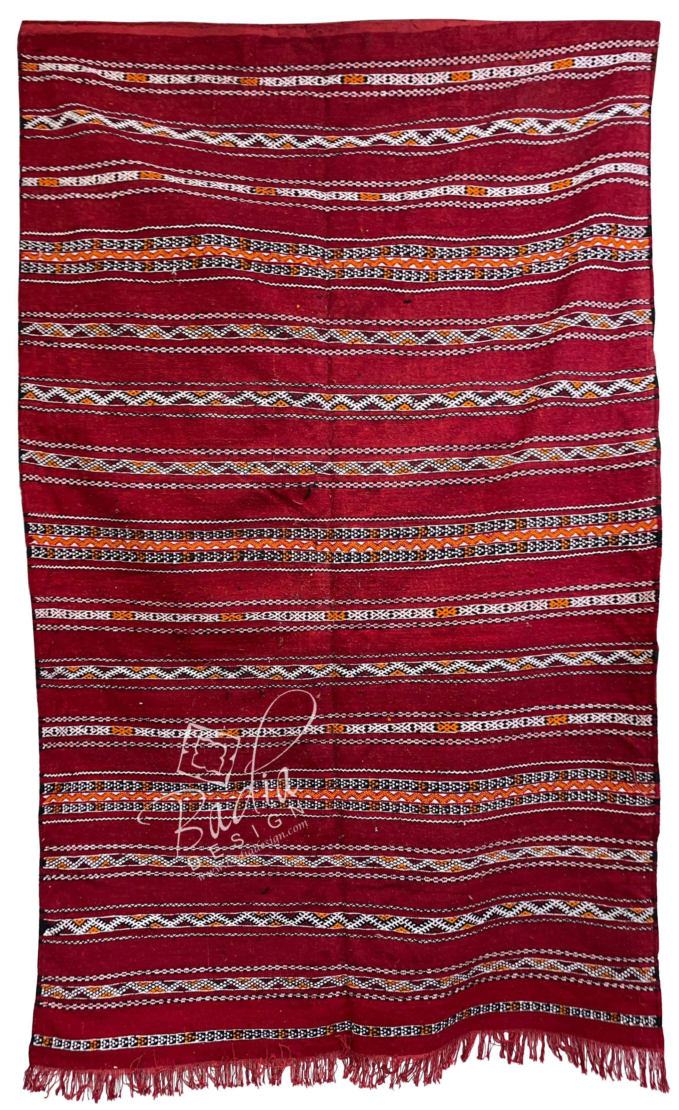 Deep Red Multi-Color Kilim Rug