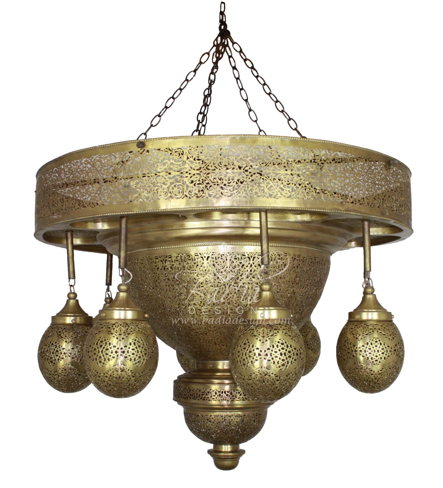 Large Brass Chandelier with Eight Light Cluster